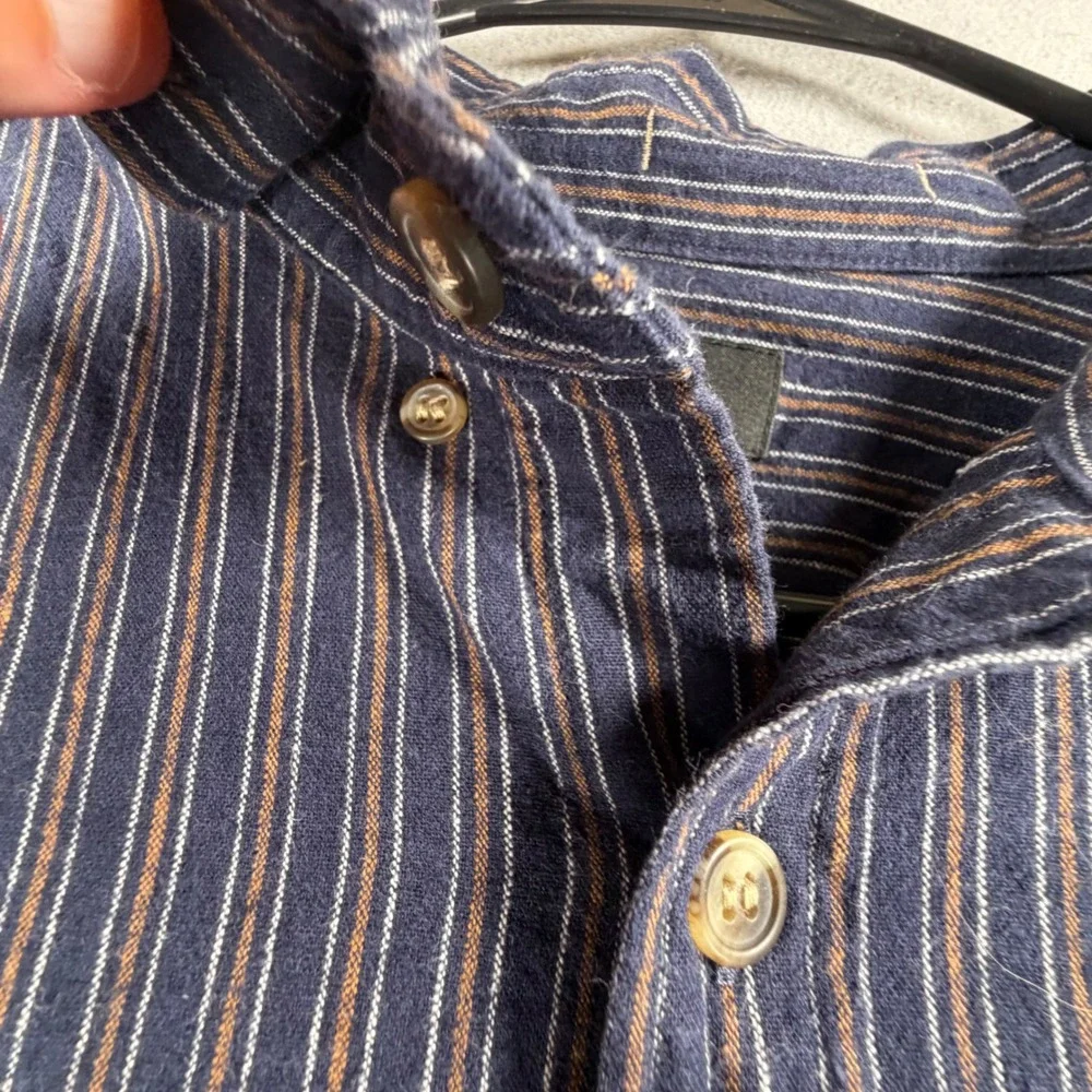 Banana Republic Mens L Slim Fit Untucked Shirt Blue Stripe Linen Cotton Blend